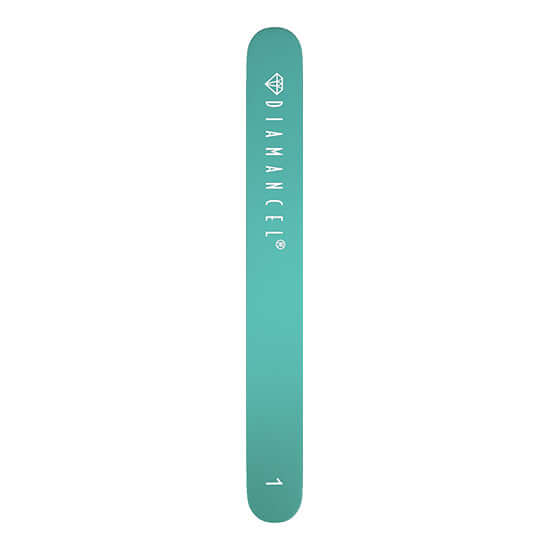 turquoise back side of the Diamancel fine grit  real diamond nail file in the regular size 18 cm